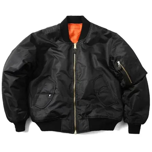 Women’s Bomber Jacket – Windproof – Relaxed Fit – Ribbed Trim – Zip Sleeve Pocket Black