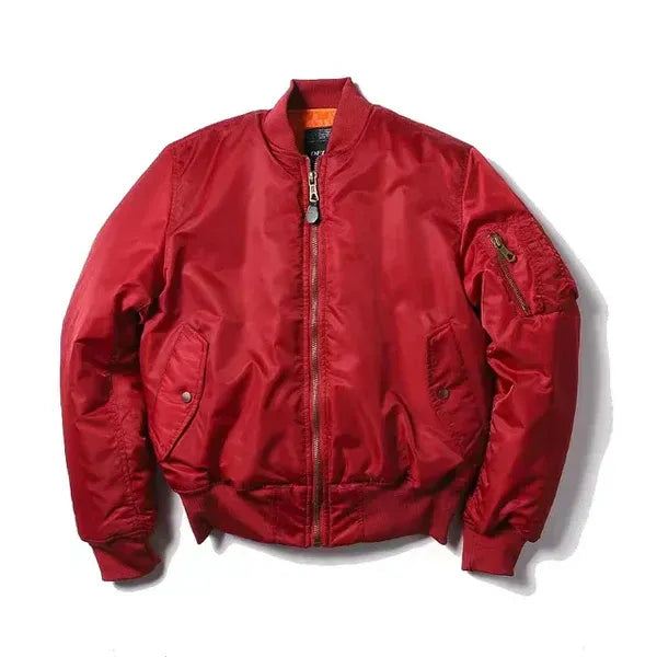 Women’s Bomber Jacket – Windproof – Relaxed Fit – Ribbed Trim – Zip Sleeve Pocket Red