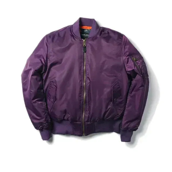 Women’s Bomber Jacket – Windproof – Relaxed Fit – Ribbed Trim – Zip Sleeve Pocket Purple