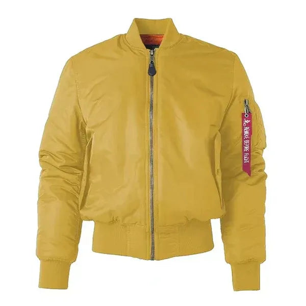 Women’s Bomber Jacket – Windproof – Relaxed Fit – Ribbed Trim – Zip Sleeve Pocket Yellow