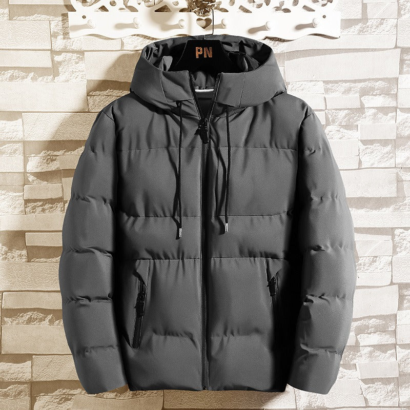 Men’s Hooded Jacket – Quilted Slim Fit – Cotton Padded – Insulated Casual Outerwear Grey