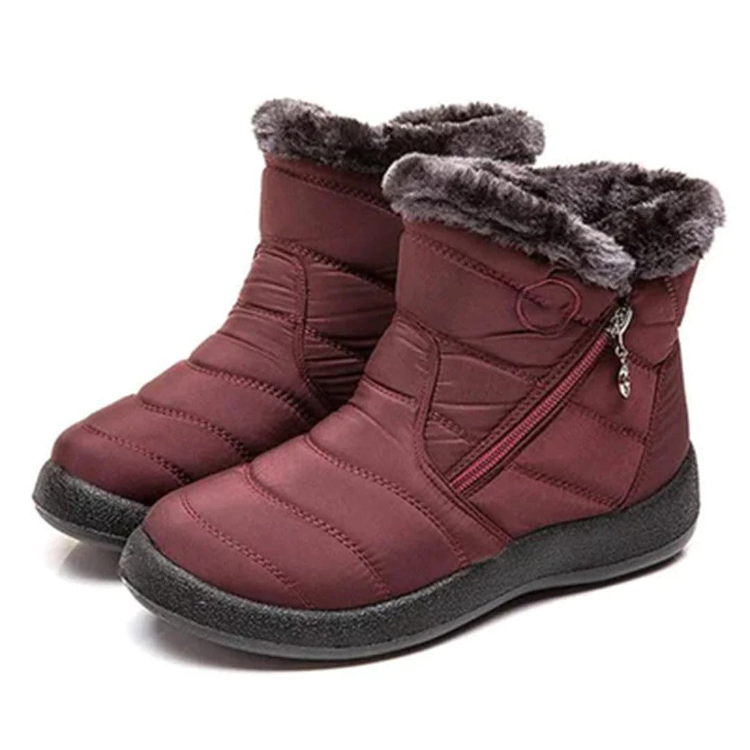 Water-Resistant Quilted Ankle Boots Faux Fur Lined - WinterStride Red