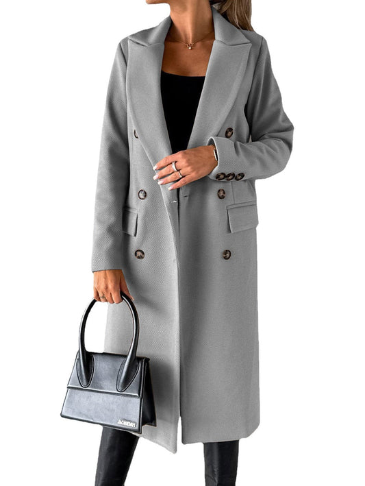 Women’s Trench Coat – Tailored Fit – Wool Blend – Double-Breasted – Knee Length Grey
