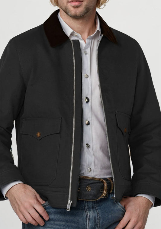 Men's Cotton Blend Jacket, Regular Fit - SmartZip Black