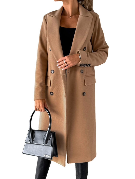 Women’s Trench Coat – Tailored Fit – Wool Blend – Double-Breasted – Knee Length Brown