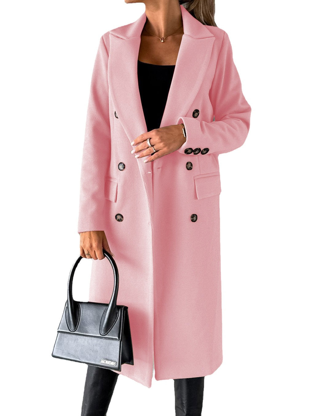 Women’s Trench Coat – Tailored Fit – Wool Blend – Double-Breasted – Knee Length Pink