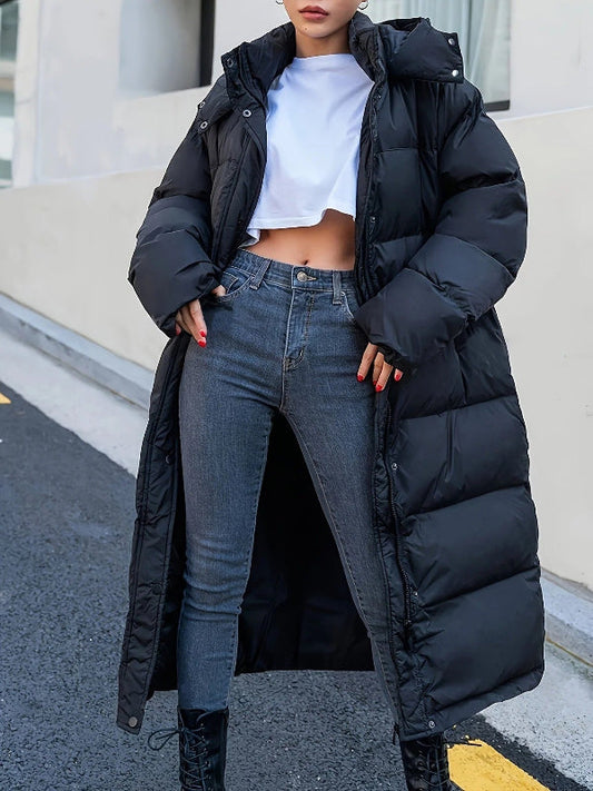 Quilted Puffer Jacket for Women Oversized Hooded - WinterChic Blue