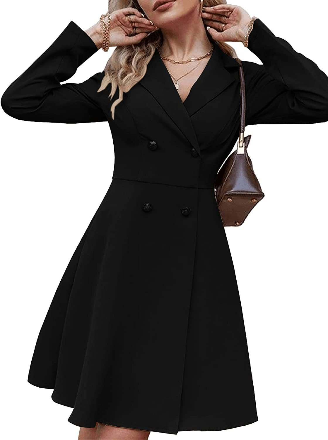 Women’s Trench Coat – Tailored Fit – Double-Breasted – Notched Lapel – Knee Length Black