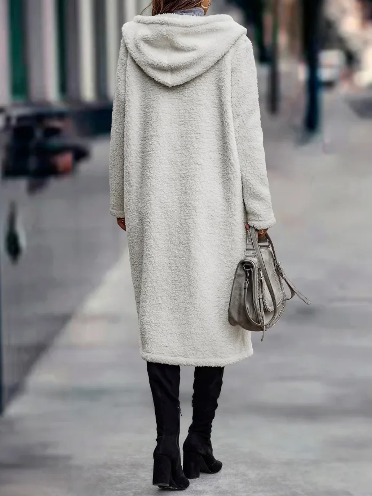 Women's Premium Teddy Overcoat - Cozy Hooded Calf Length - CloudWrap
