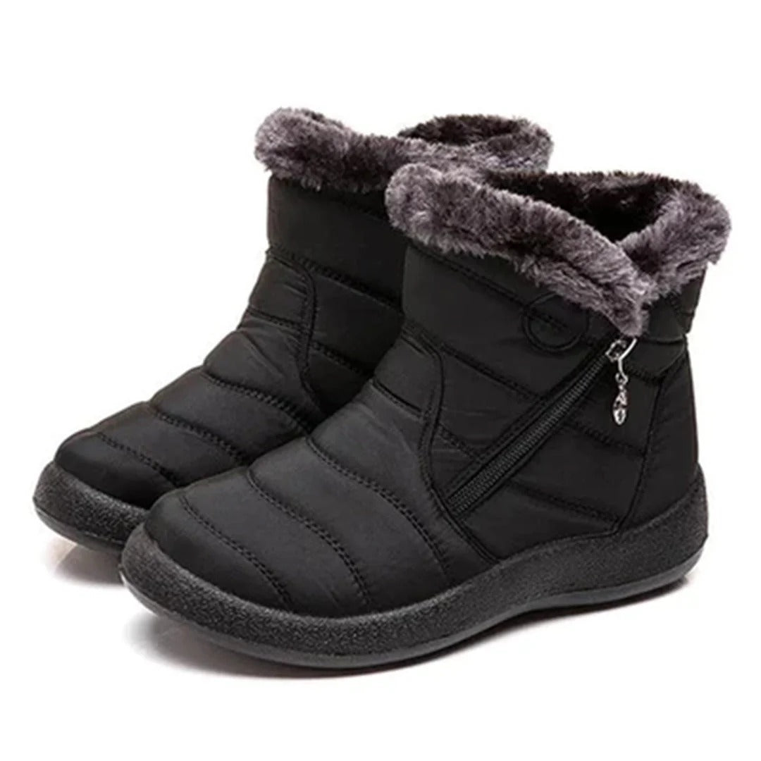 Water-Resistant Quilted Ankle Boots Faux Fur Lined - WinterStride Black