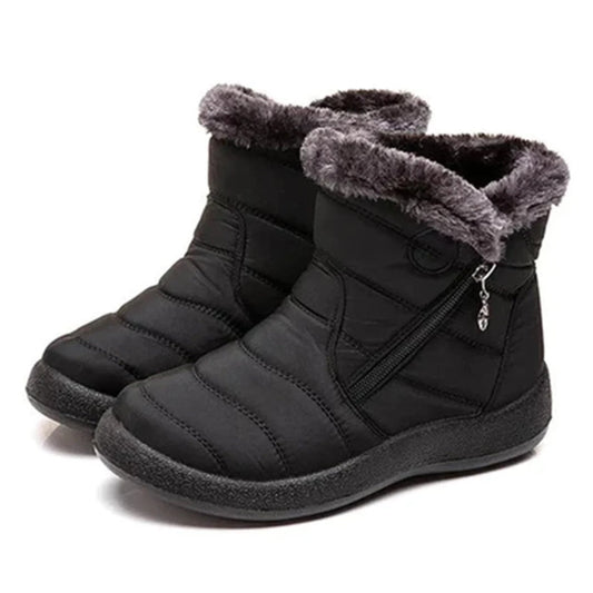 Water-Resistant Quilted Ankle Boots Faux Fur Lined - WinterStride Black