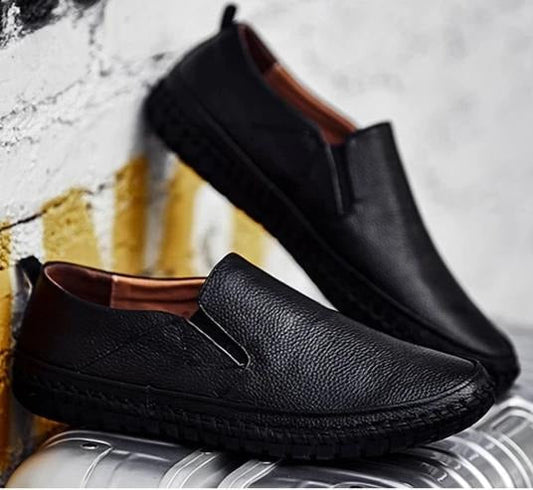Men’s Formal Shoes – Leather Slip-On – Elastic Goring – Round Toe – Rubber Sole Black