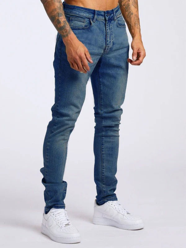 Men’s Slim Fit Jeans – Stretch Denim – Five Pocket – Full Length Casual Style Dark Blue