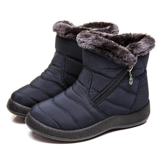 Water-Resistant Quilted Ankle Boots Faux Fur Lined - WinterStride Blue