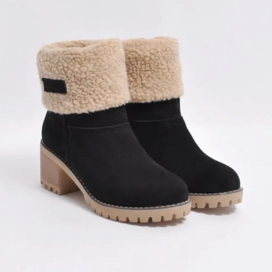 Women's Shearling Ankle Boots Fold-Over Cuff - WinterGrip Black