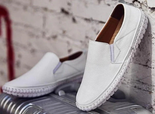 Men’s Formal Shoes – Leather Slip-On – Elastic Goring – Round Toe – Rubber Sole White