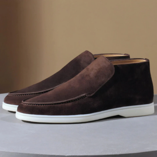 Men’s Ankle Loafers – Suede Texture – Slip-On – Streamlined Fit – Smart Casual Dark Brown