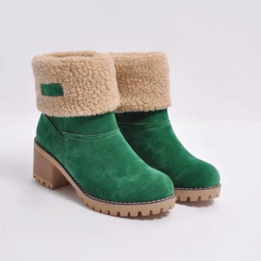 Women's Shearling Ankle Boots Fold-Over Cuff - WinterGrip Green