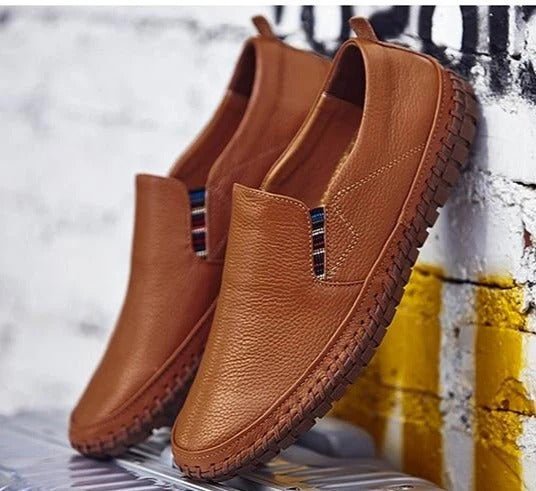 Men’s Formal Shoes – Leather Slip-On – Elastic Goring – Round Toe – Rubber Sole Brown
