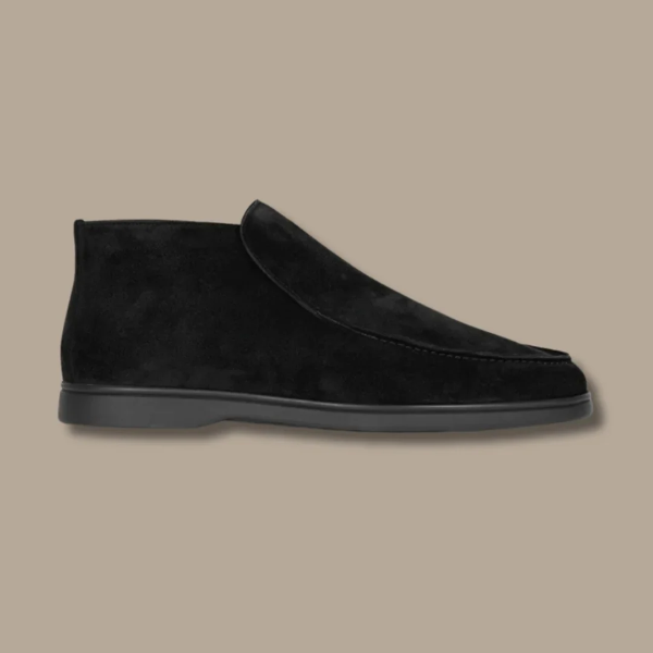 Men’s Ankle Loafers – Suede Texture – Slip-On – Streamlined Fit – Smart Casual Black