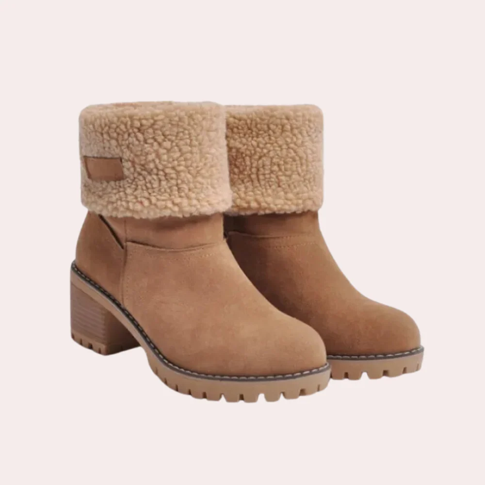 Women's Shearling Ankle Boots Fold-Over Cuff - WinterGrip Brown
