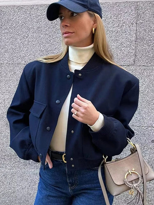 Women's Cropped Varsity Jacket - Classic Chic Button-Up - VarsityVogue