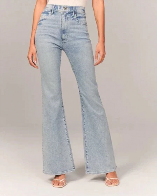 Women's High-Waisted Flared Jeans Stretch Denim - RetroFlex