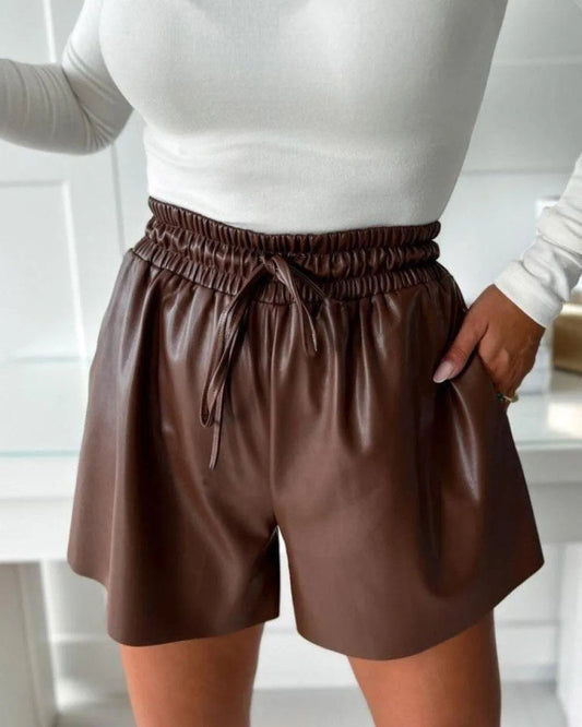 Women's Faux Leather High Waist Shorts - Effortless Chic - LuxeLeathers