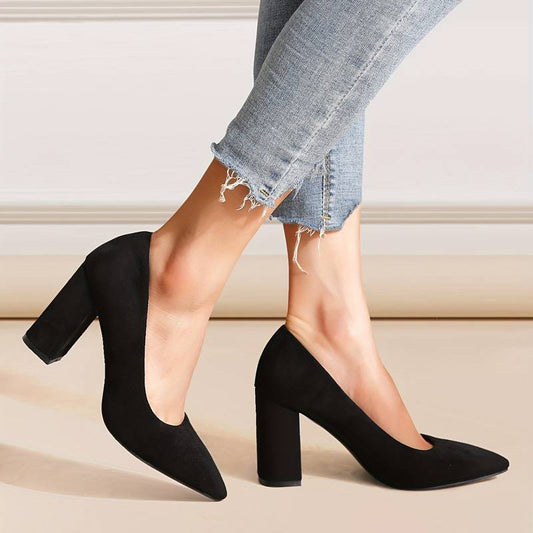 Women's Suede Block Heel Pumps - Elegant Supportive Fit - Heeluxe
