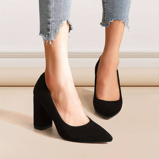 Women's Suede Block Heel Pumps - Elegant Supportive Fit - Heeluxe