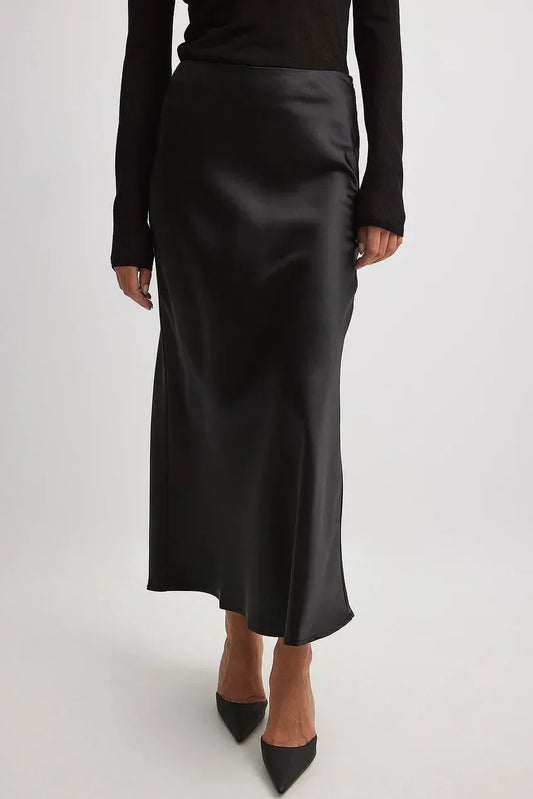 Women's Satin Maxi Skirt - Flowing A-Line, Elegant Formal - SatinGlow