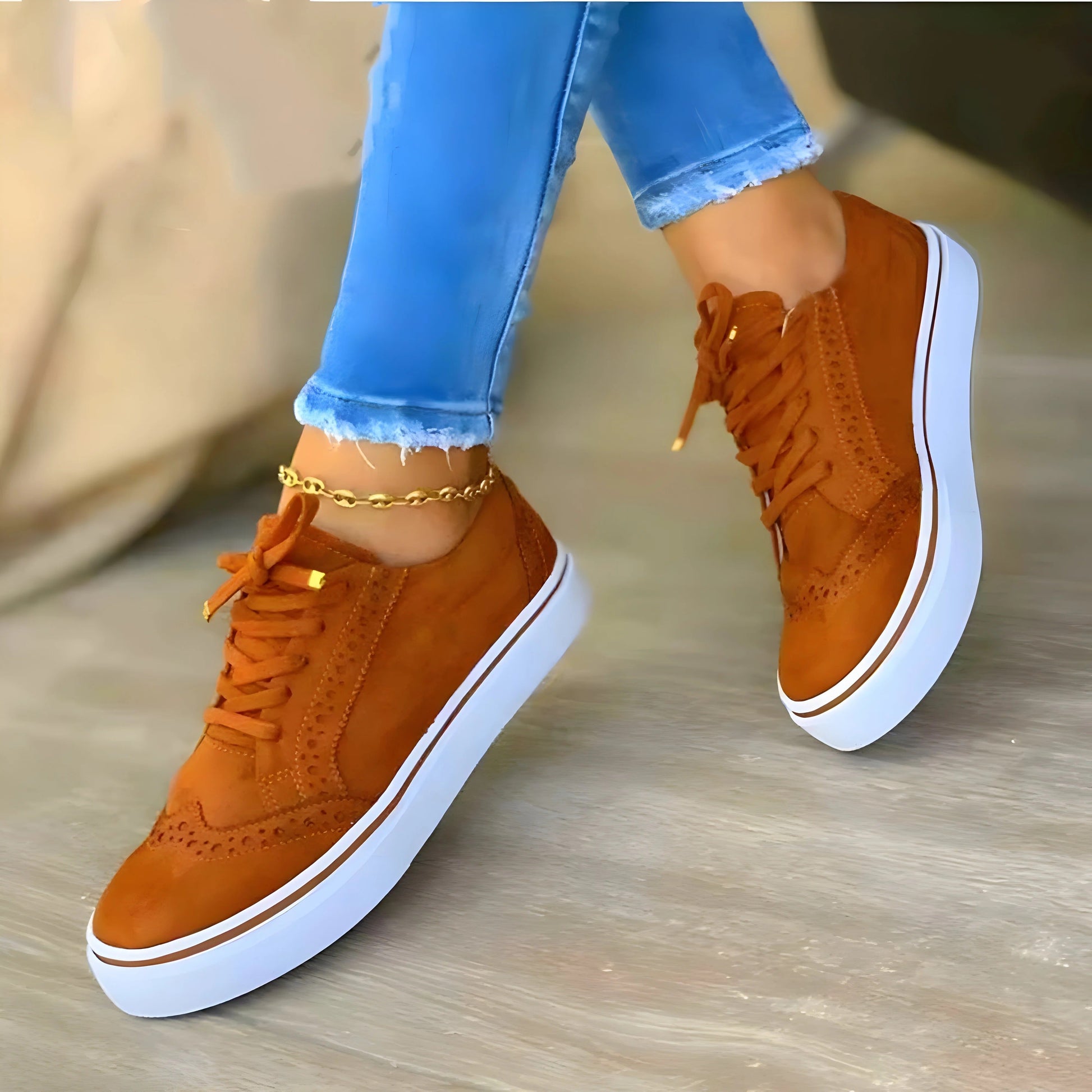 Women’s Sneaker – Supportive Fit – Lace-Up Design – Platform Sole – Casual Comfort Brown