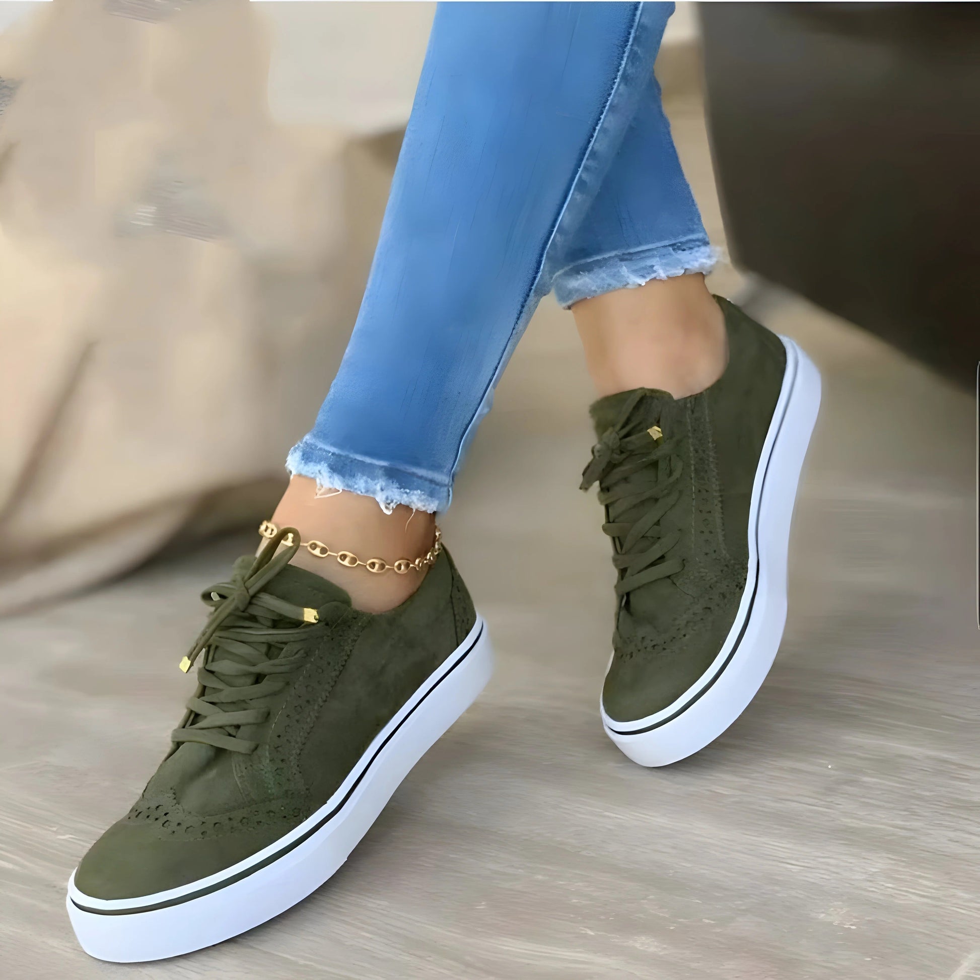 Women’s Sneaker – Supportive Fit – Lace-Up Design – Platform Sole – Casual Comfort Green