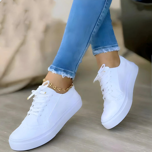 Women’s Sneaker – Supportive Fit – Lace-Up Design – Platform Sole – Casual Comfort White