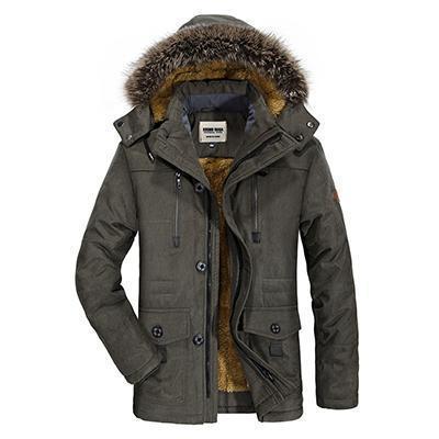 Men's thick hooded casual outdoor coat Army green