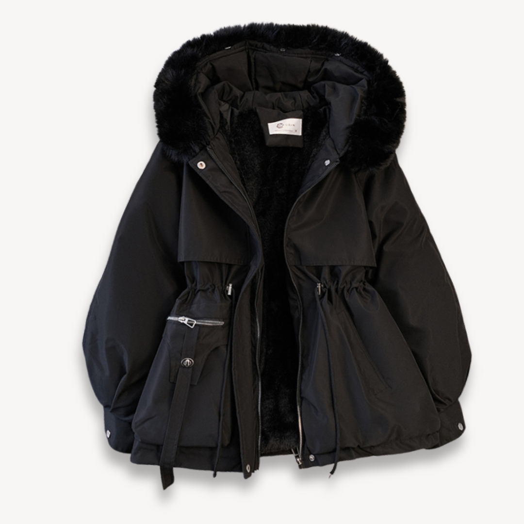 Women’s Parka Jacket – Water-Resistant – Faux Fur Lining – Hood – Adjustable Fit Black