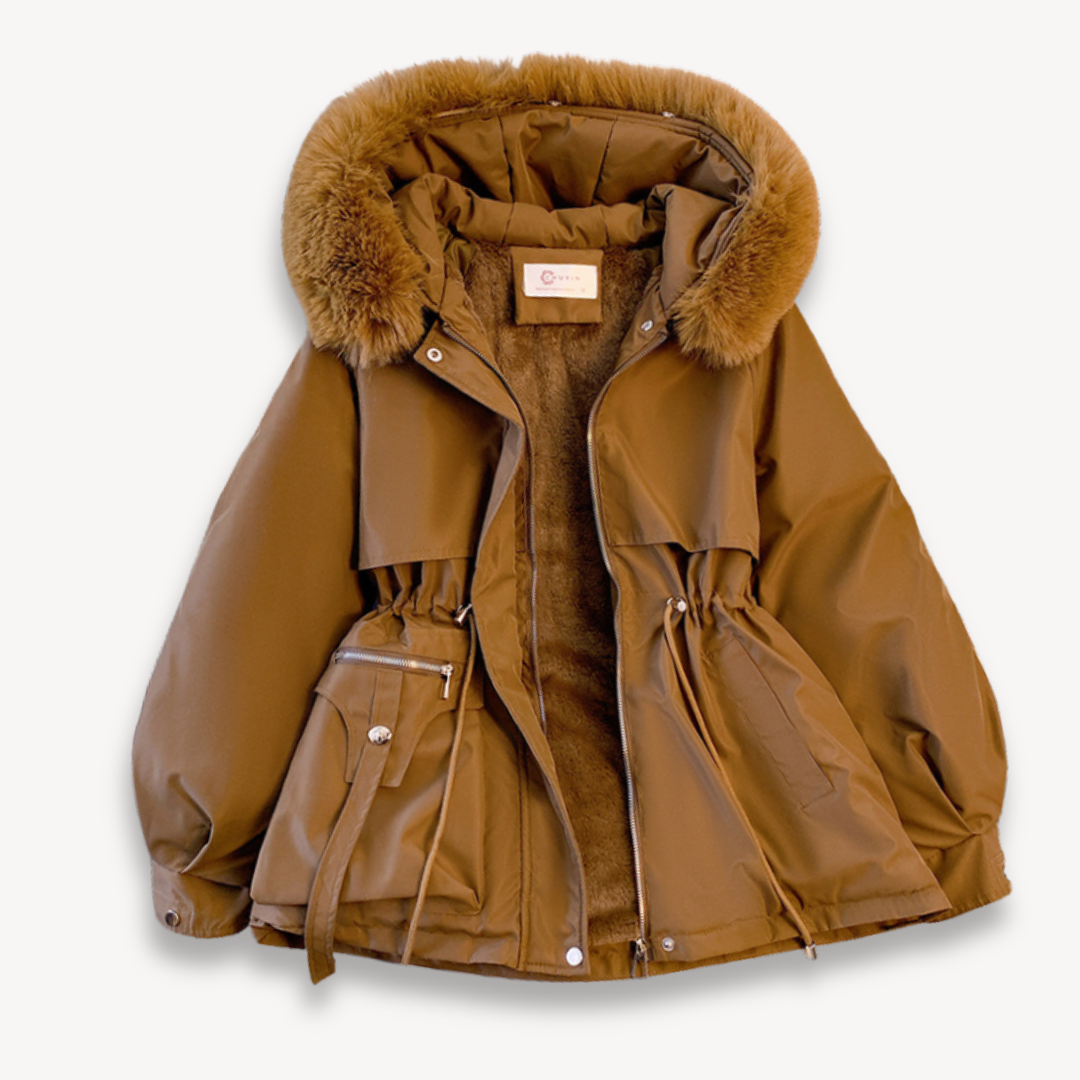 Women’s Parka Jacket – Water-Resistant – Faux Fur Lining – Hood – Adjustable Fit Brown